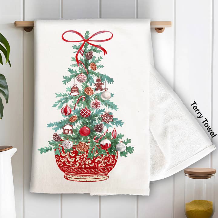 Avery Lane Gifts - Wholesale Tea Towel - Christmas Chinoiserie Christmas Tree Kitchen Terry Towel0