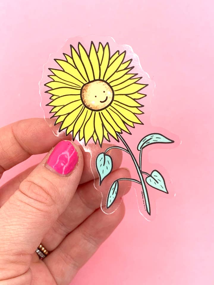 Clear Sunflower Vinyl Sticker for wholesale by Little May Papery