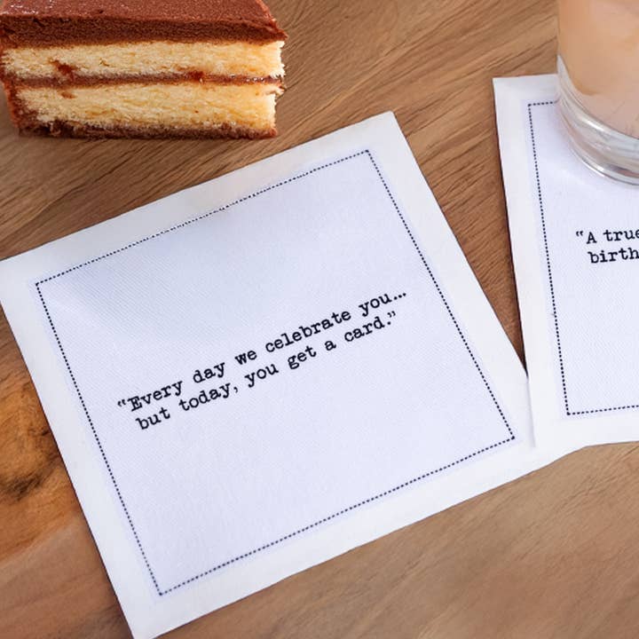 Five Star Napkins Inc. - Wholesale Disposable Napkin - Birthday Quotes - White Cotton Cocktail Napkins 50x5