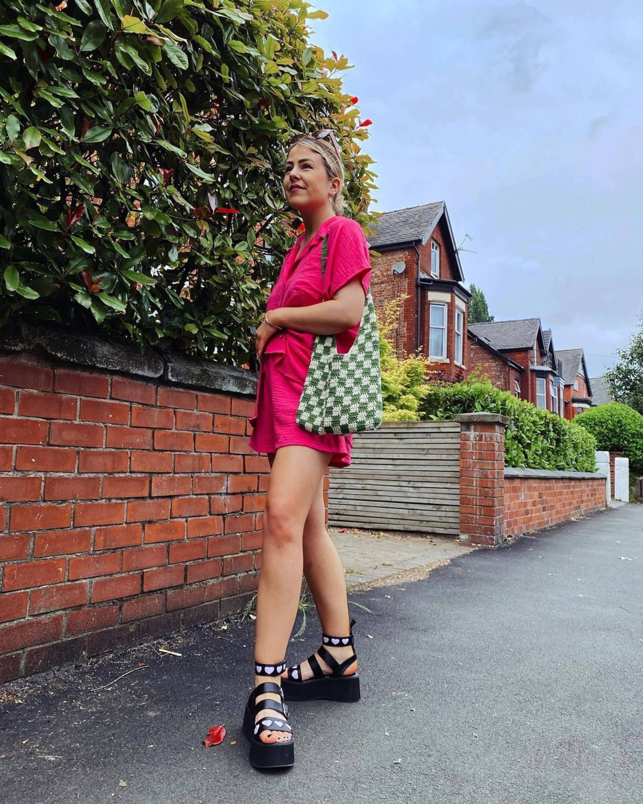 Sook Stainable - Wholesale Tote Bag - Women's - Checkered Green Chess Pattern Kitted Crochet Bag4