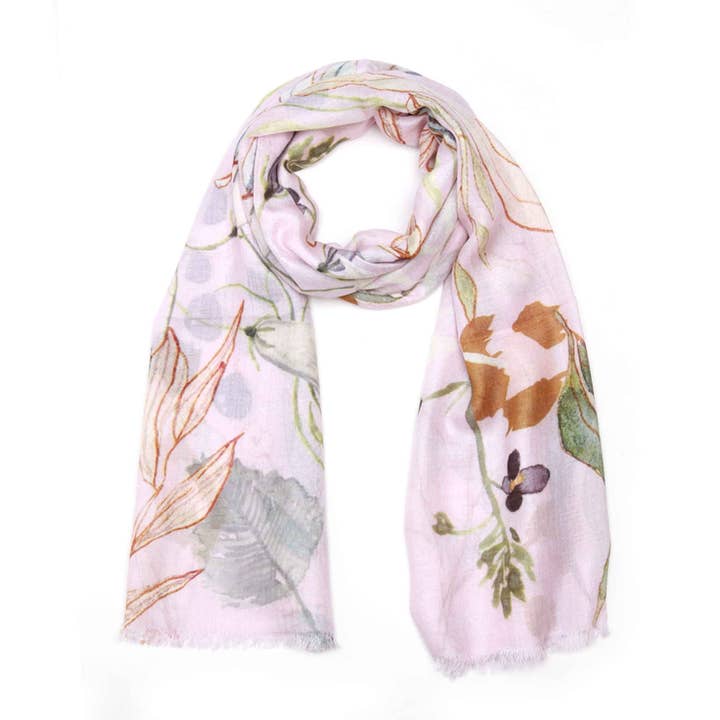 Lavender Botanical Scarf – Modal Silk Wrap | Hand-Drawn Leaves & Berries Floral Design for wholesale by Namaskar Australia