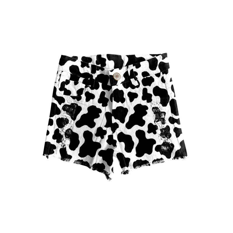 Aier Wholesale - Wholesale Shorts - Kids - Baby Girls cow print summer denim shorts3