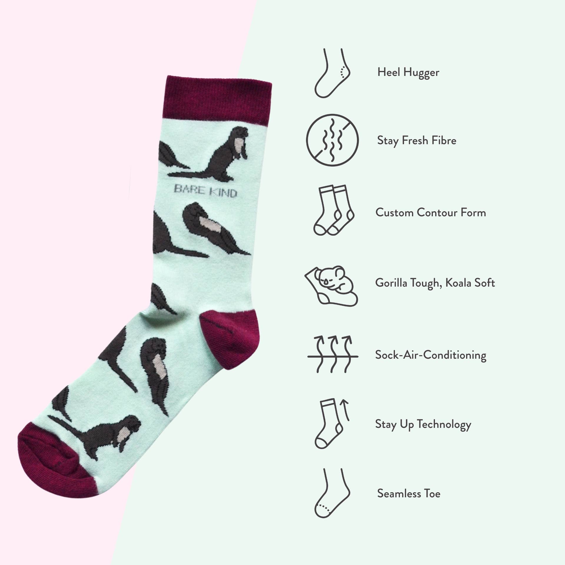 Bare Kind Socks - Wholesale Socks - Unisex - Otter Socks | Bamboo Socks | Pastel Green Socks6