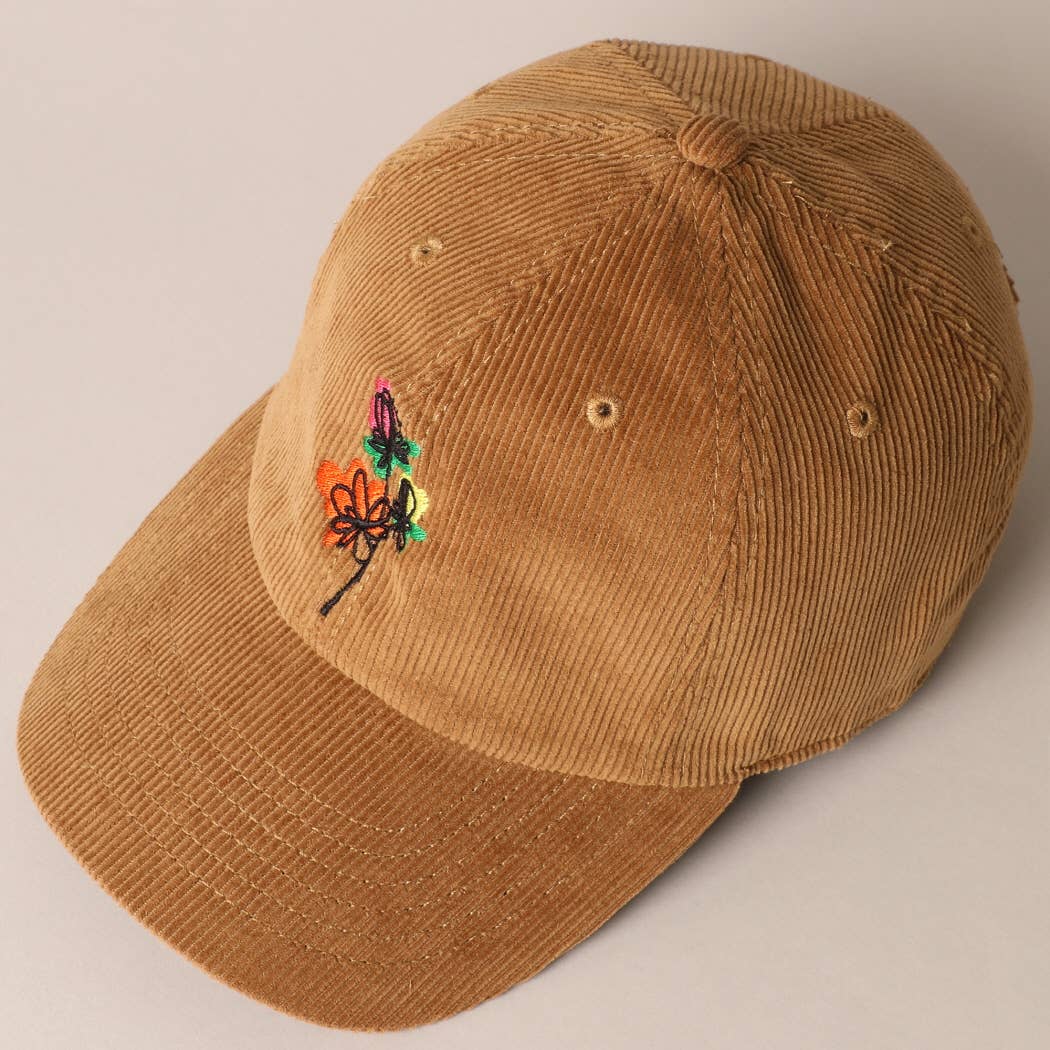 Fashion City - Wholesale Baseball Cap - Women's - Watercolor Flower Embroidered Corduroy Cap3