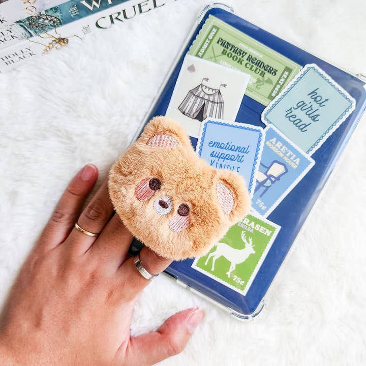 The Bean Workshop - Wholesale Book Holder - Brown Bear Plush Foldable Adhesive Kindle Grip1