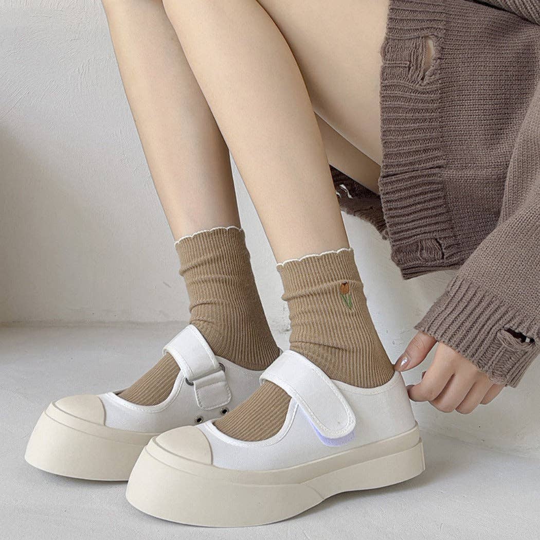 Funkyrel® Atzbranding Limited – Großhandel Socken – Damen – Rufia - Einfarbige Florale Tulpen-Socken - Süß & Klassisch8