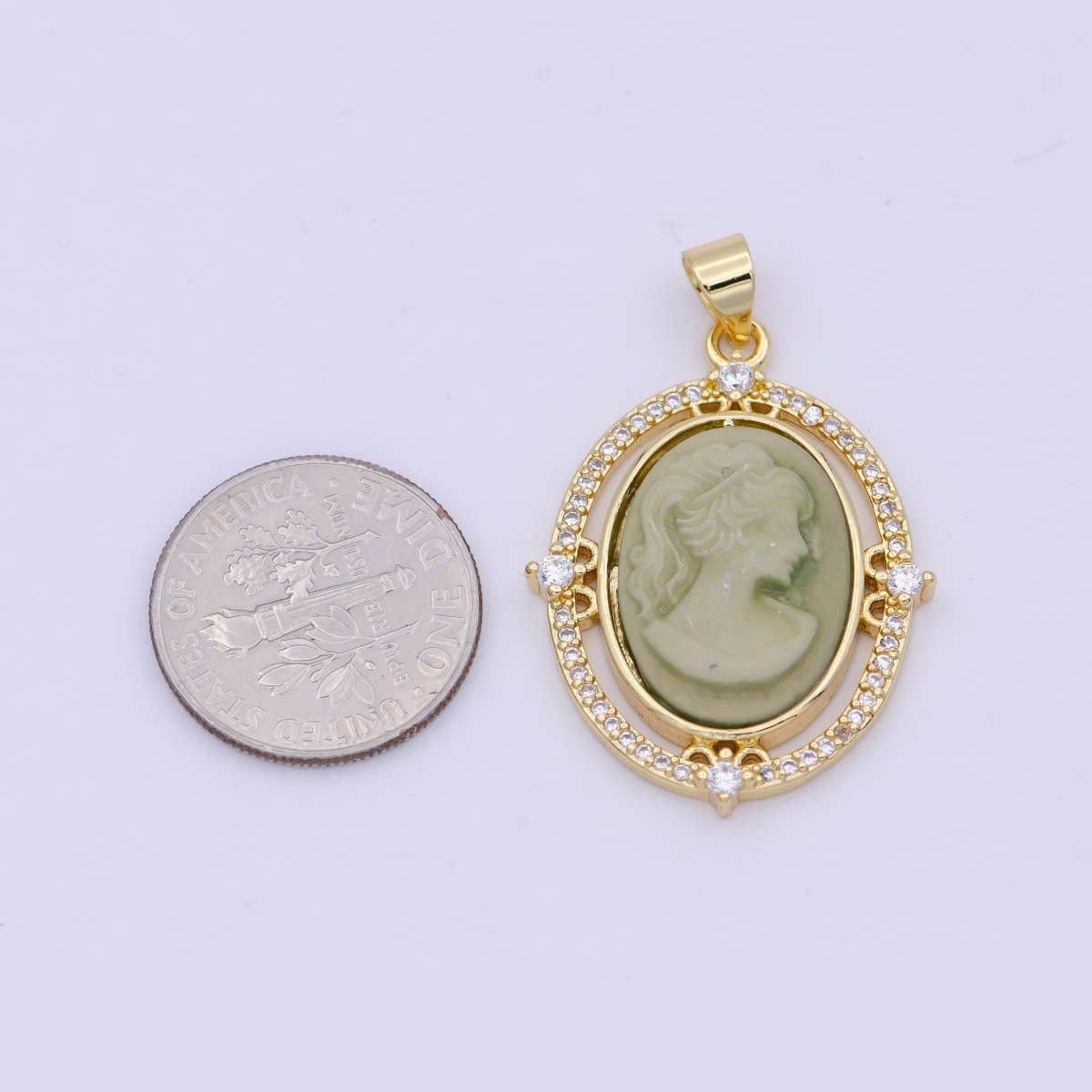 Aim Eternal - Wholesale Individual Charm/Pendant - 24K Gold Filled Micro Paved CZ Blue Pink Green Agate Women's Portrait Italian Cameo Victorian Vintage Pendant N-616 N-617 N-6183