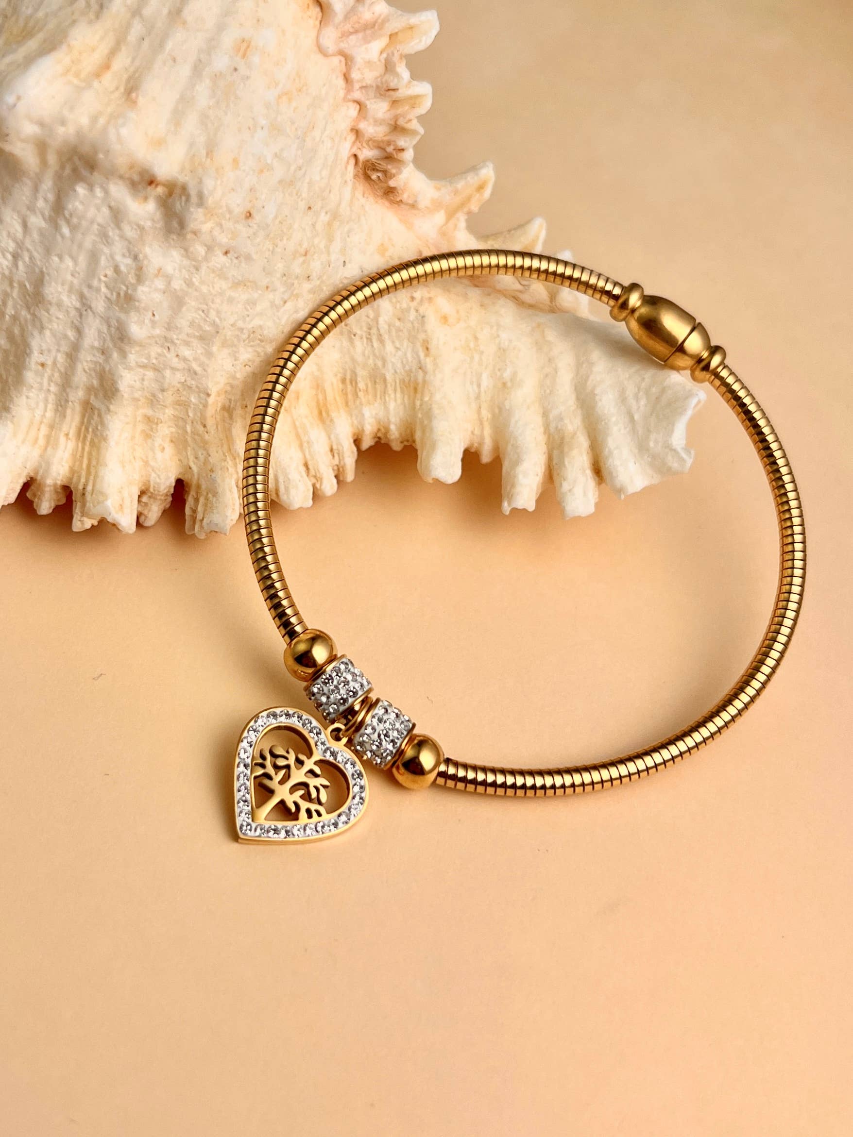 COSMOS - Wholesale Charm/Dangle Bracelet - Steel Bangle Bracelet with Heart Tree of Life Charms1