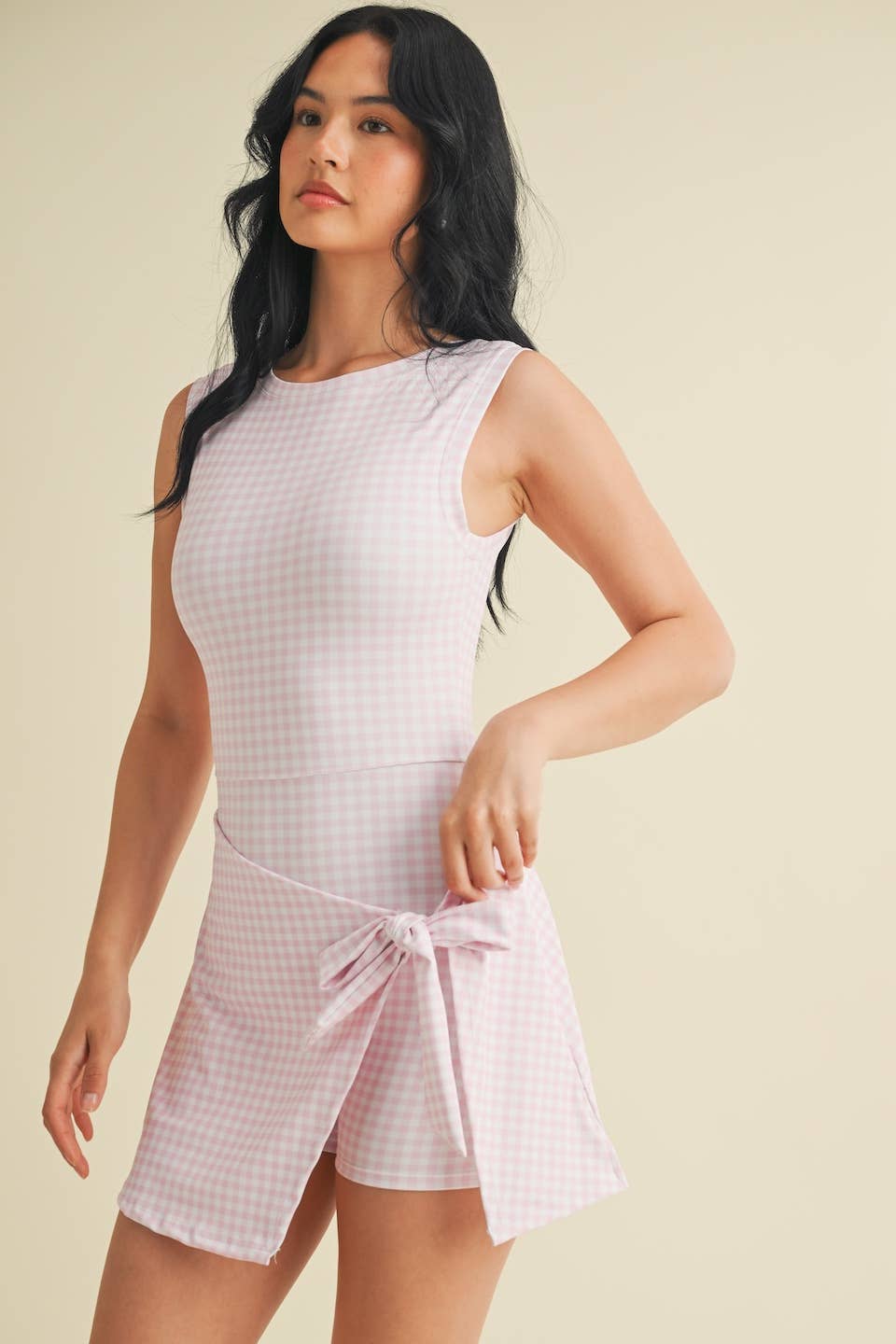 KIMBERLY C - Wholesale Athletic Dress - Women's - Gingham Print Sleeveless Wrap Tie Front Dress 20