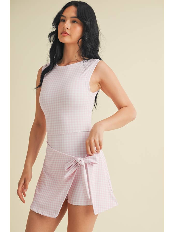 KIMBERLY C - Wholesale Athletic Dress - Women's - Gingham Print Sleeveless Wrap Tie Front Dress 20
