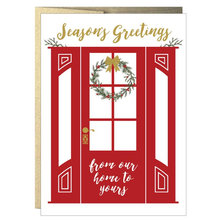 Wreath on Red Door Season’s Greetings Greeting Card for wholesale by Idea Chic