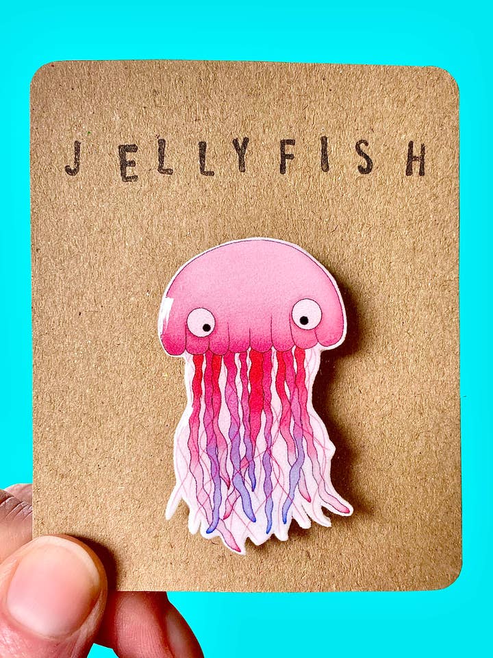 Little pink jellyfish badge for wholesale by RatBeanKat
