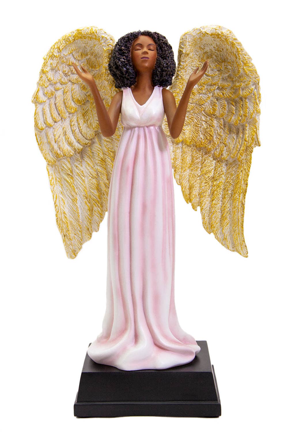 African American Expressions - Wholesale Decorative Figurine - FAN04 Pink Angel Figurine w/ Glitter Accents