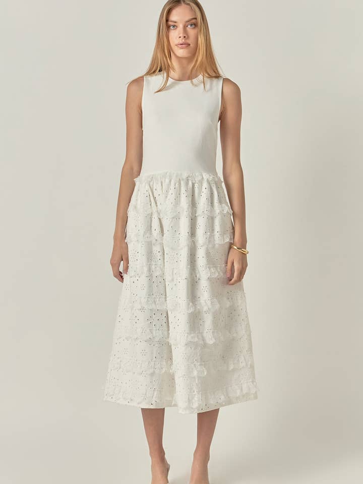 Vestido Midi de Materiais Mistos por atacado de English Factory