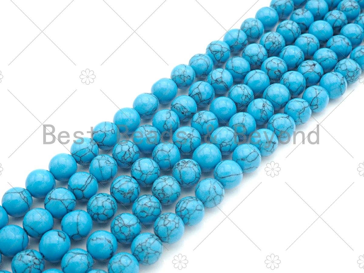 BestBeads&Beyond - Venta al por mayor Cuentas - Cuentas lisas redondas de howlita azul turquesa natural, cuentas de howlita de 6 mm/8 mm/10 mm/12 mm/14 mm, hebra completa de 15.5 pulgadas, SKU #U11641