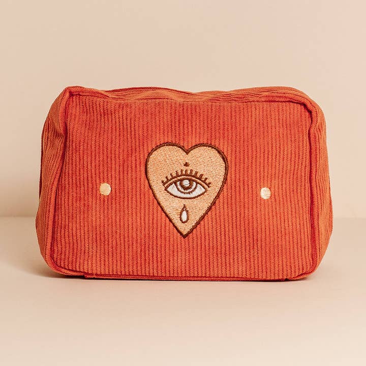 Corduroy Makeup Bag in Rust for wholesale by cai & jo USA