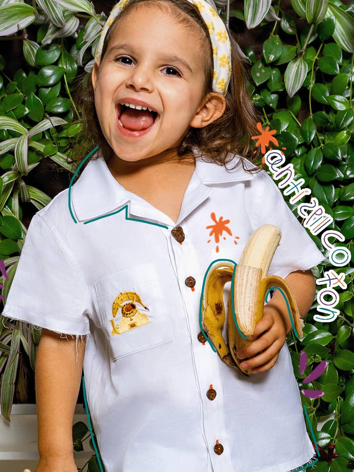 kid.ish boxy banana phone anti-spill button-up for wholesale by Kidish