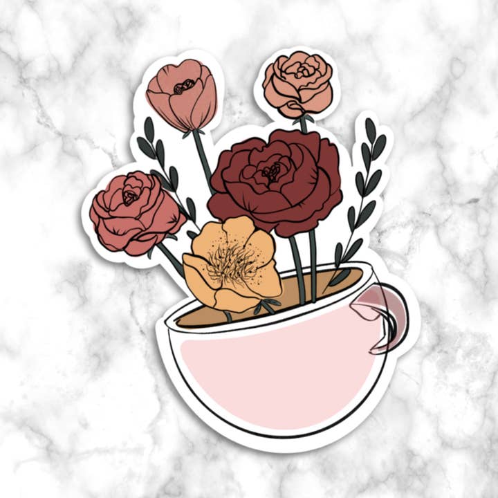 Aquarell Blumen Blumenstrauß in Cup Aufkleber für den Großhandel von GatikaChicShop