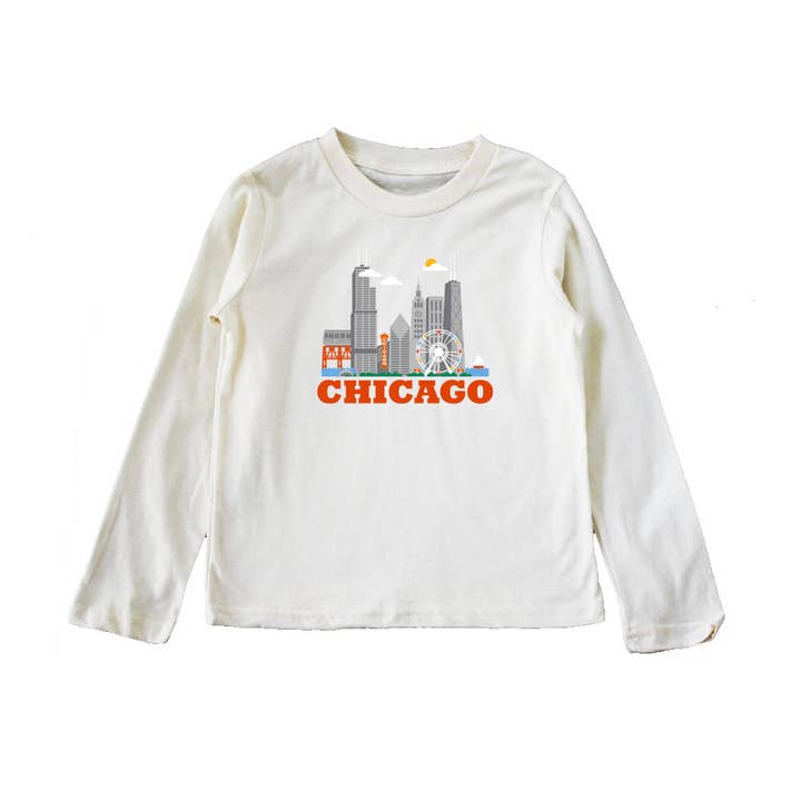 Camiseta de Manga Larga Natural para Niños de Chicago Cityscape para venta al por mayor de All Good Living
