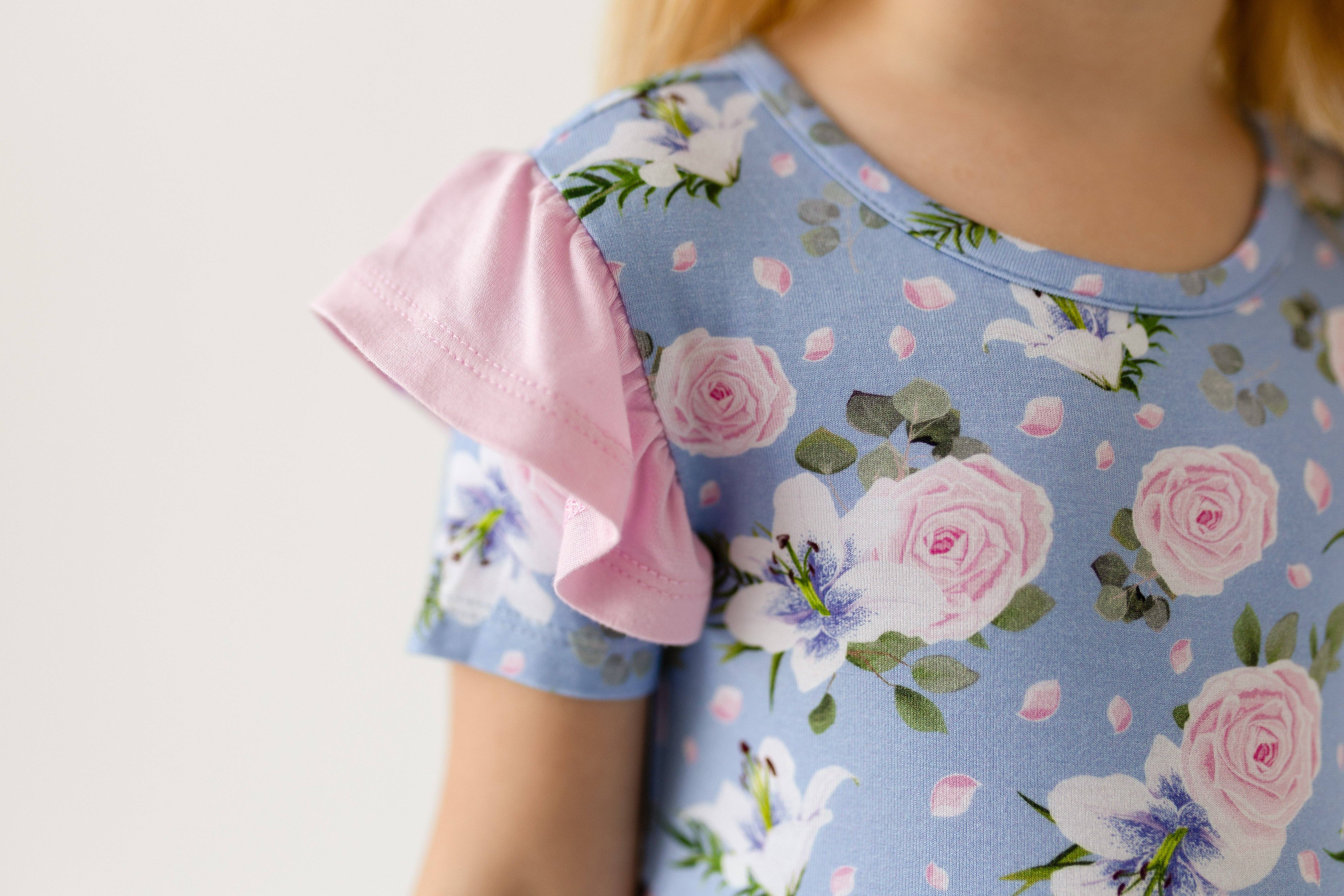 Laree + Co. - Wholesale Dress - Kids - Lillian Floral Bamboo Ruffle Spin Dress4