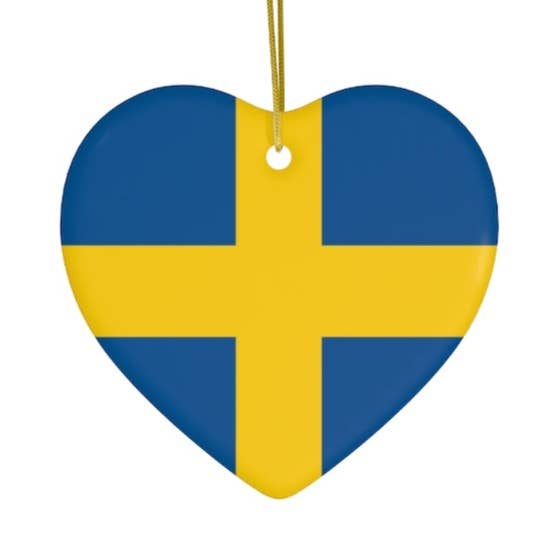 Swedish Flag Heart Ornament for wholesale by Scandinavian Design Studio