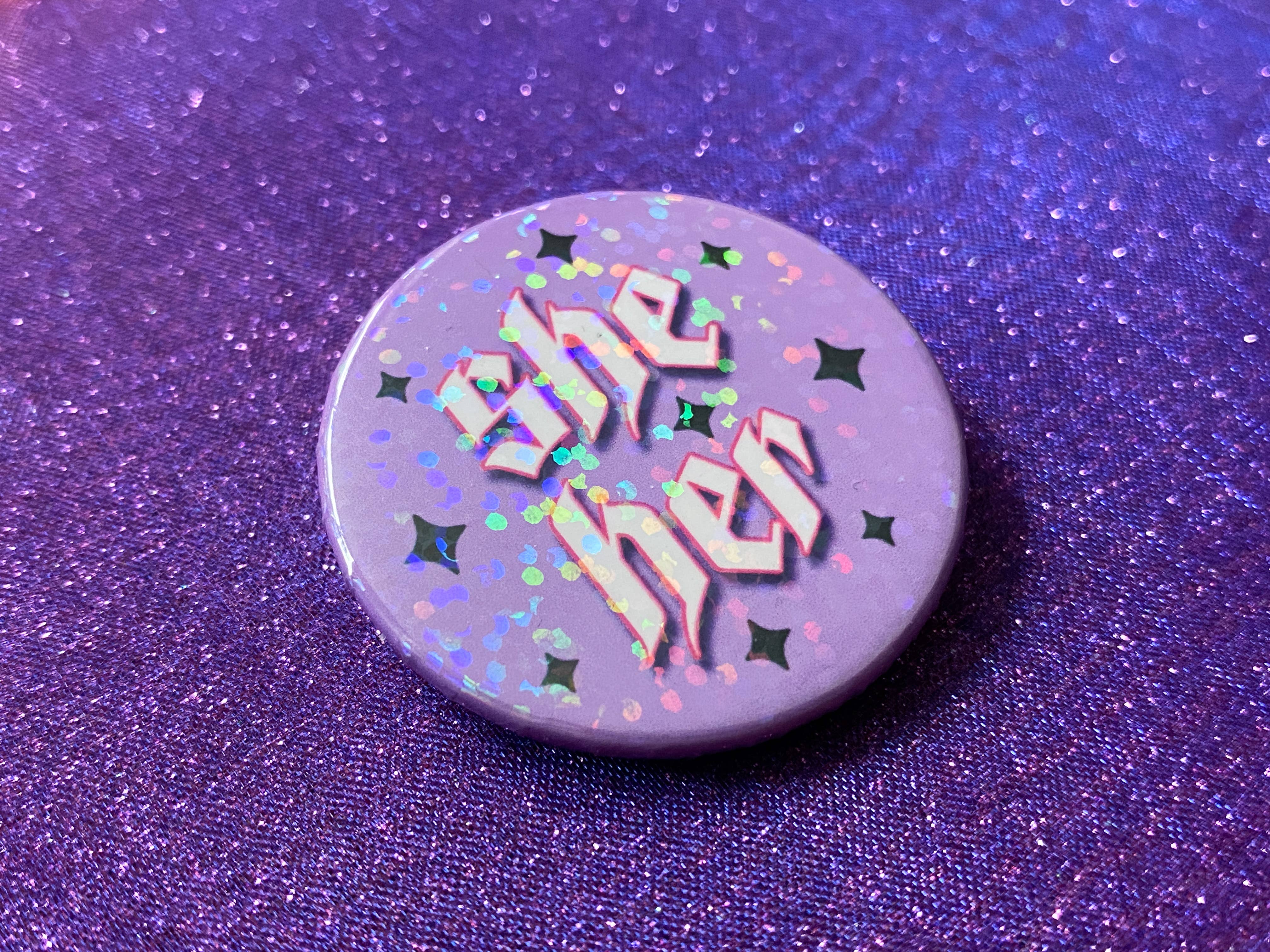 Magical Meow – wholesale Lapel pin/button – She/Her Pronoun Holographic Pin Badge2