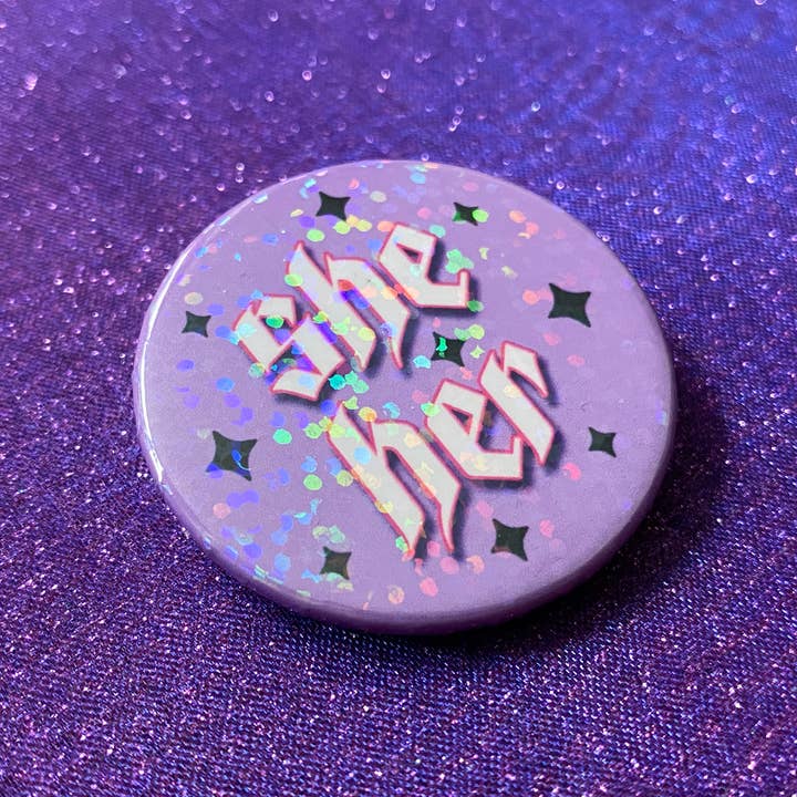 Magical Meow – wholesale Lapel pin/button – She/Her Pronoun Holographic Pin Badge2