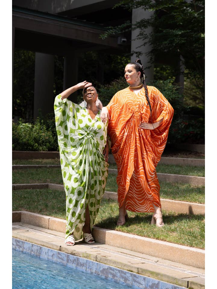 Besida - Wholesale Kaftan - Women's - Dreams Green African Print Hand Dye Kaftan Dress1