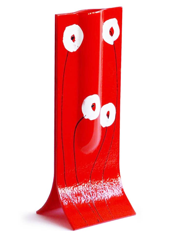 14X36 Cm Red Vase With Black-White Poppy Motive for wholesale by CARNEOL GLASS