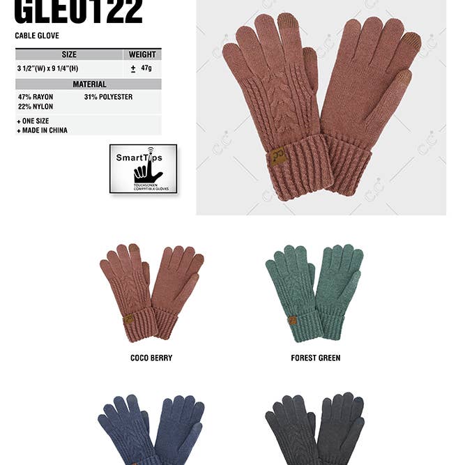 Assorted Color 12pairs C.C Cable Knit Winter Gloves for wholesale on Faire