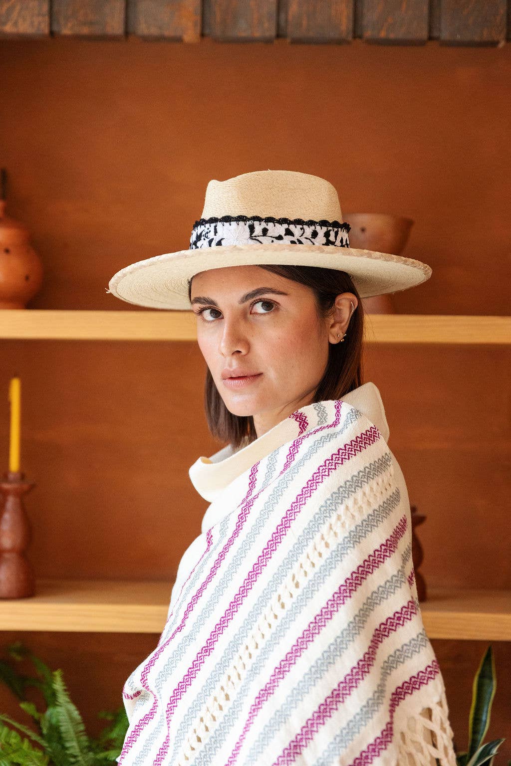 Origin Mexico – wholesale Wrap - Dam – Handvävd ekologisk bomullsjalomslag - magenta och grå 2