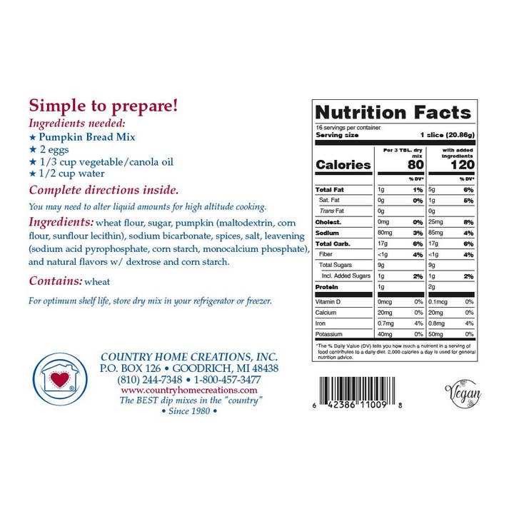 Country Home Creations - Wholesale Bread Mix - Pumpkin Bread Mix1