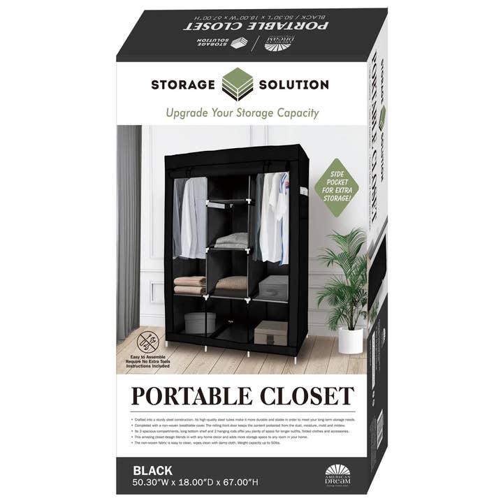 J&V TEXTILES - Wholesale Bedroom furniture - Portable Free Standing Closet with 8 Storage Shelves, 2 Hanging Rod & 4 Pockets1