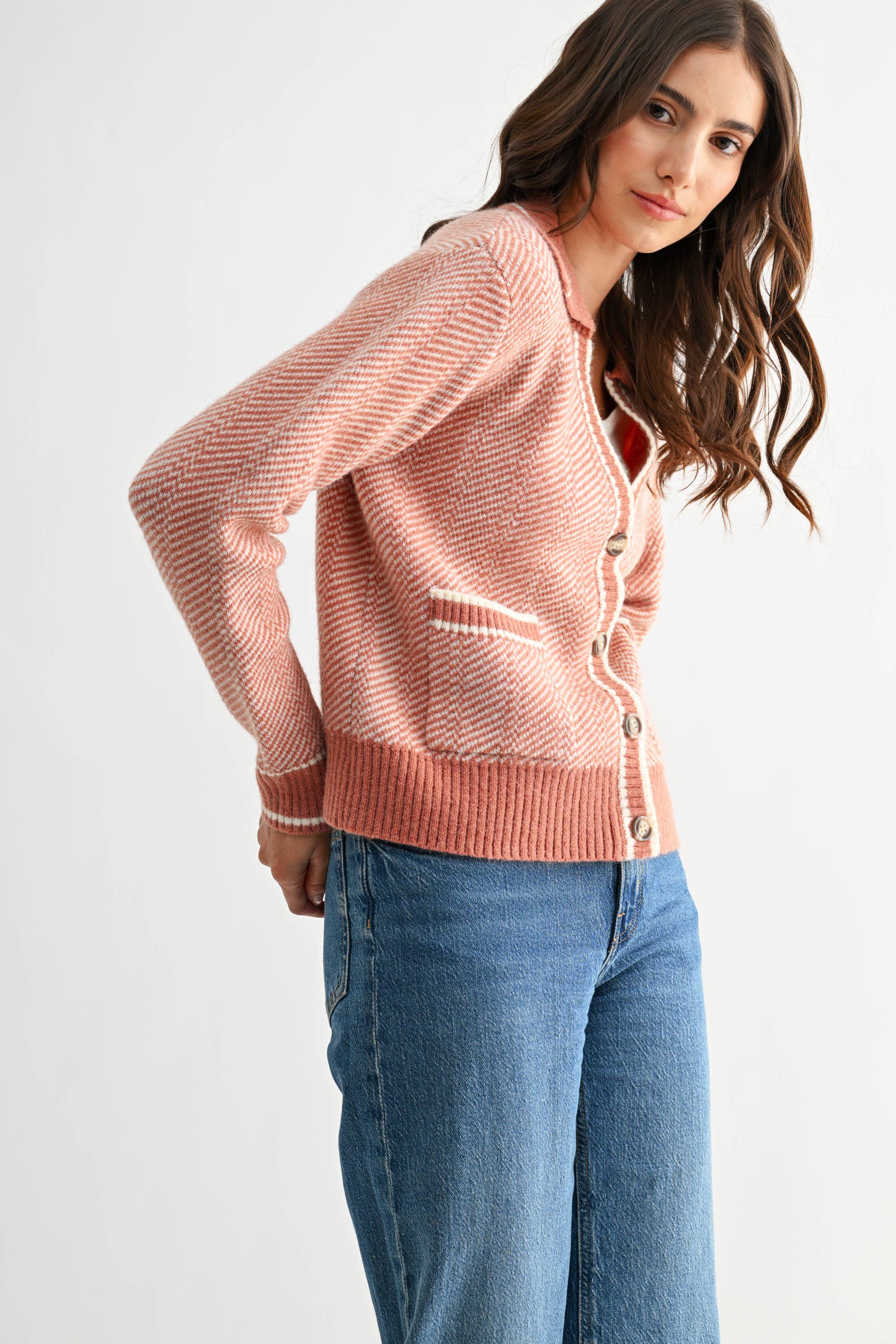 Camellia - Wholesale Knit Sweater - Women's - CW10236E HERRINGBONE KNIT CARDIGAN15