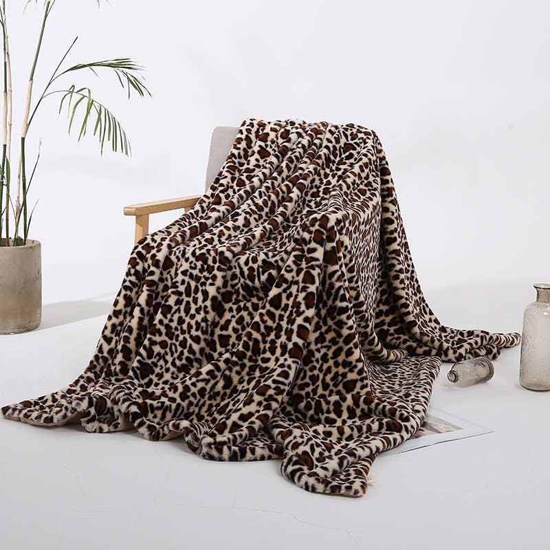 HIDDENBRAND - Wholesale Throw Blanket - Leopard fluffy faux fur Shaggy soft sofa throw blanket0