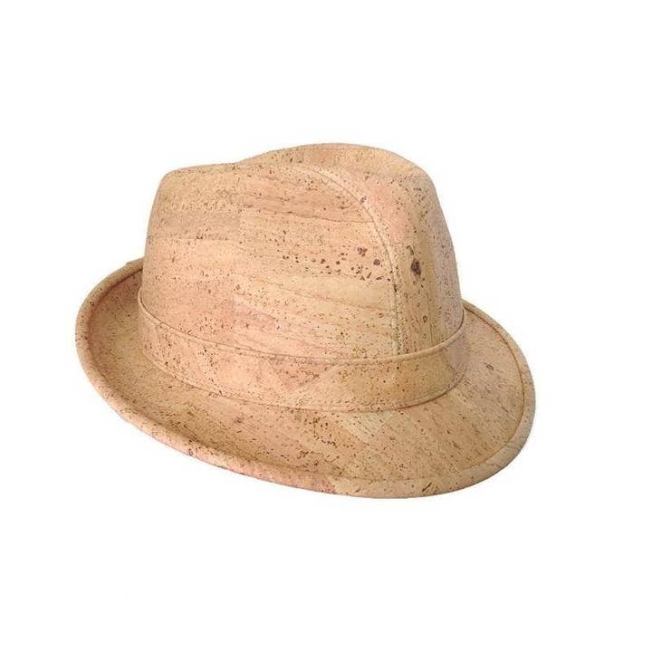 Cork Trilby Hat and Vegan Leather Hat in Natural for wholesale on Faire1