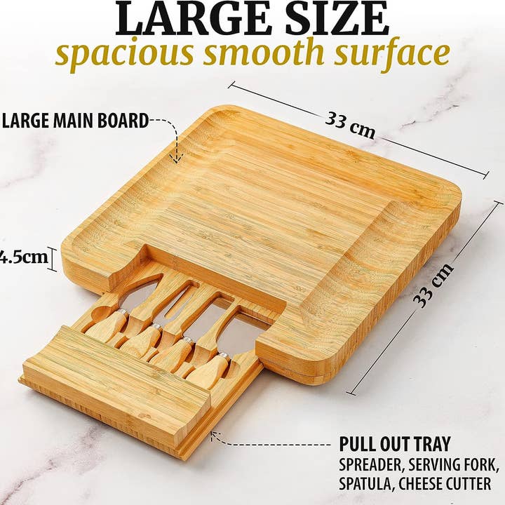 Zulay Kitchen – wholesale Cheese board – Bamboo Cheese Board with Cutlery & Drawer 5