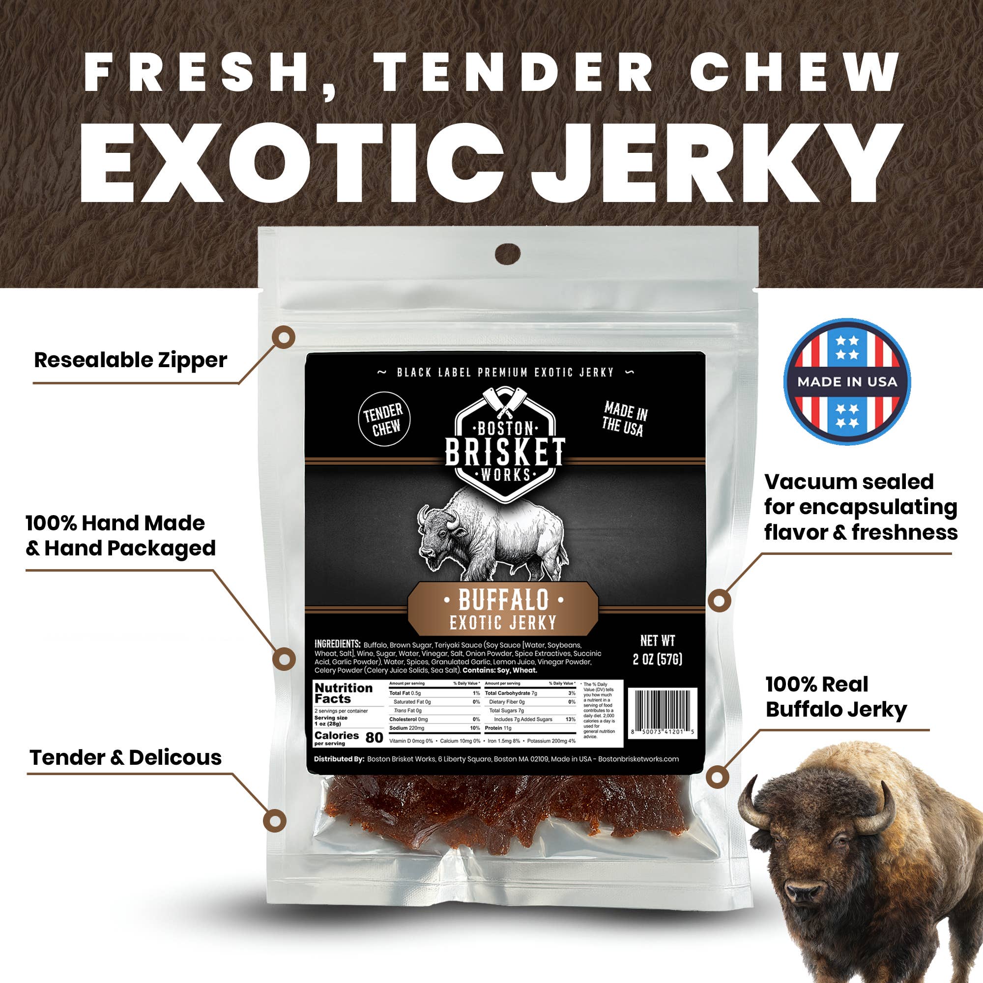 Boston Brisket Works - Wholesale Jerky - Exotic Jerky "Buffalo"1