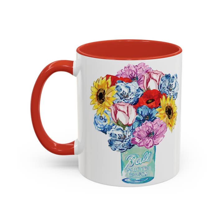 Blue Cava - Wholesale Coffee Mug - Spring Floral Mason Jar Two Tone Ceramic Mug - 11 oz & 15 oz9