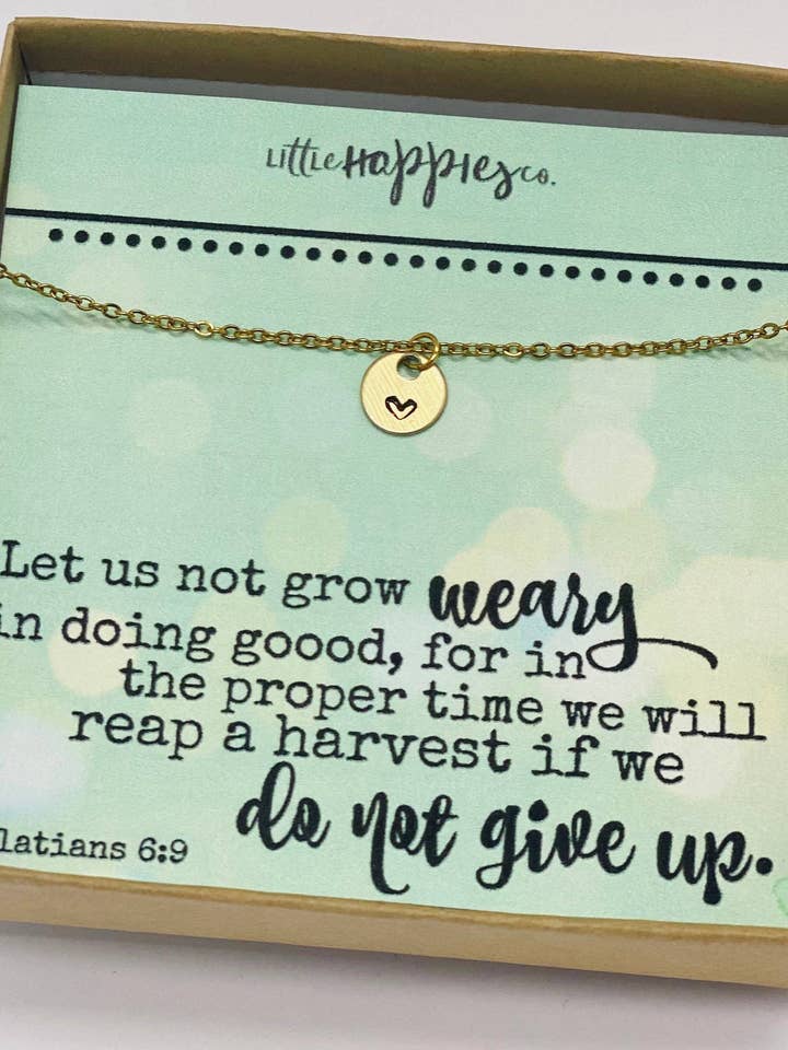 Do not grow weary, Encouragement gift, Heart necklace, Missionary gift, Church staff gift, Thank you gift, Christian gift, Christian jewelry for wholesale by Little Happies Co