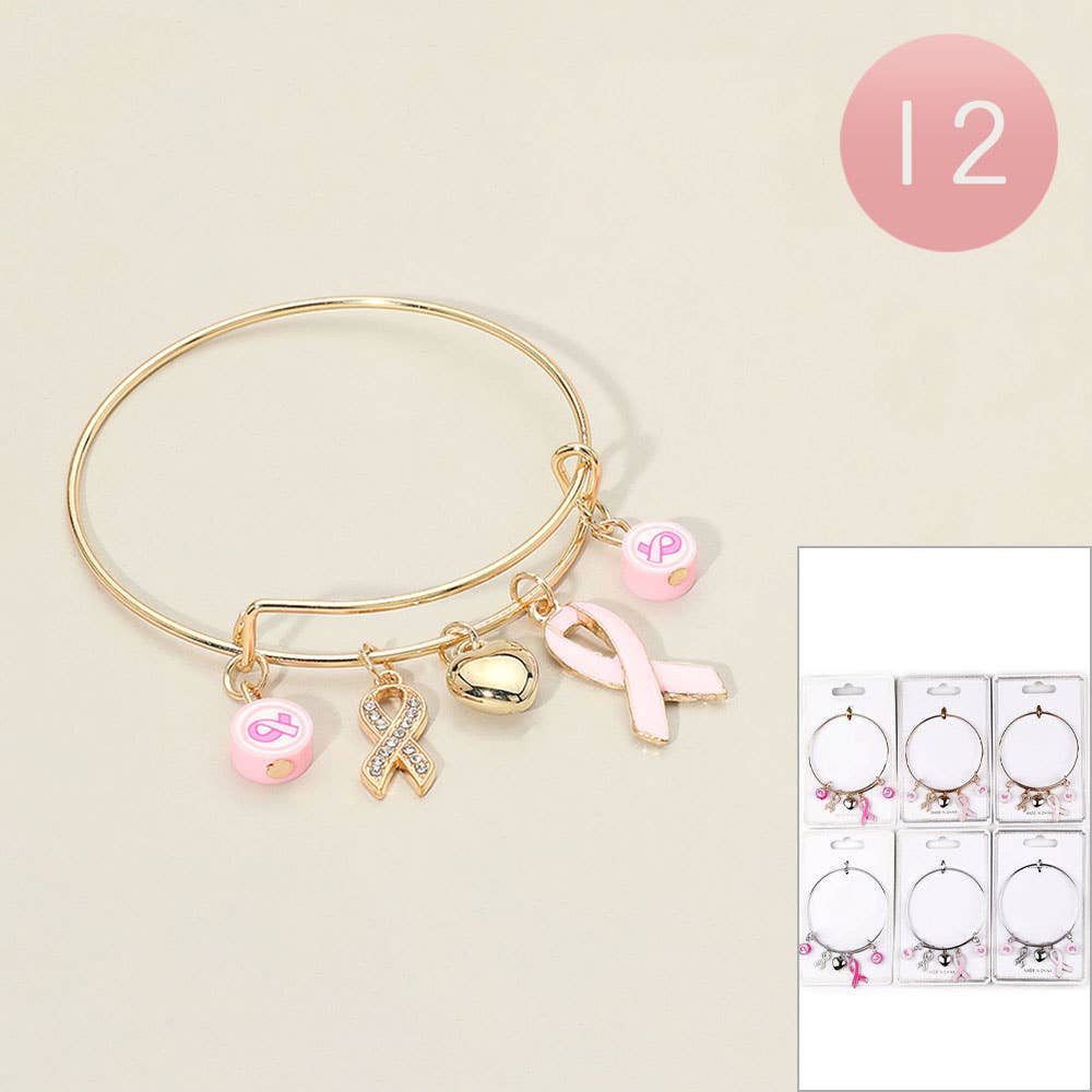 Sensibling Corp. - Vente Bracelets à breloques/pendentifs - 12PCS - Bracelets à breloques cœur ruban rose2