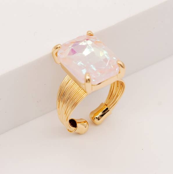 StarryNYC - Wholesale Cocktail/Statement Ring - Square Glass Cushion Cut Cocktail Adjustable Wire Ring8