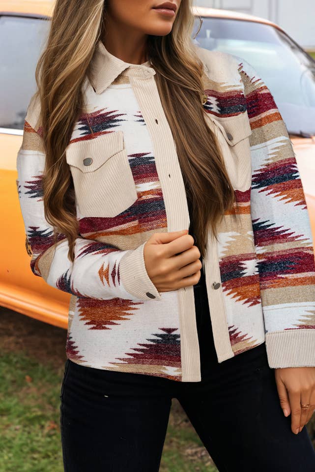 Comme indiqué Surchemise à ourlet brut avec poches à rabat double et rayures occidentales. en vente sur Faire