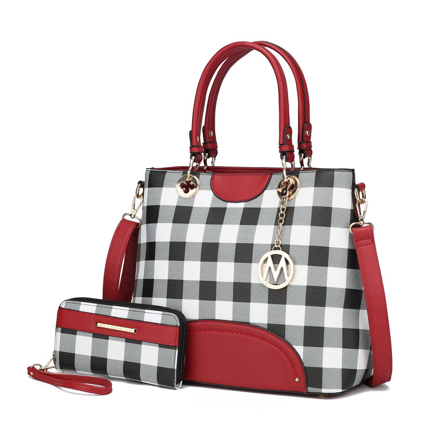 MKF Collection - Wholesale Top Handle Bag - Women's - Gabriella Checker vegan leather Handbag With Wallet by Mia K9