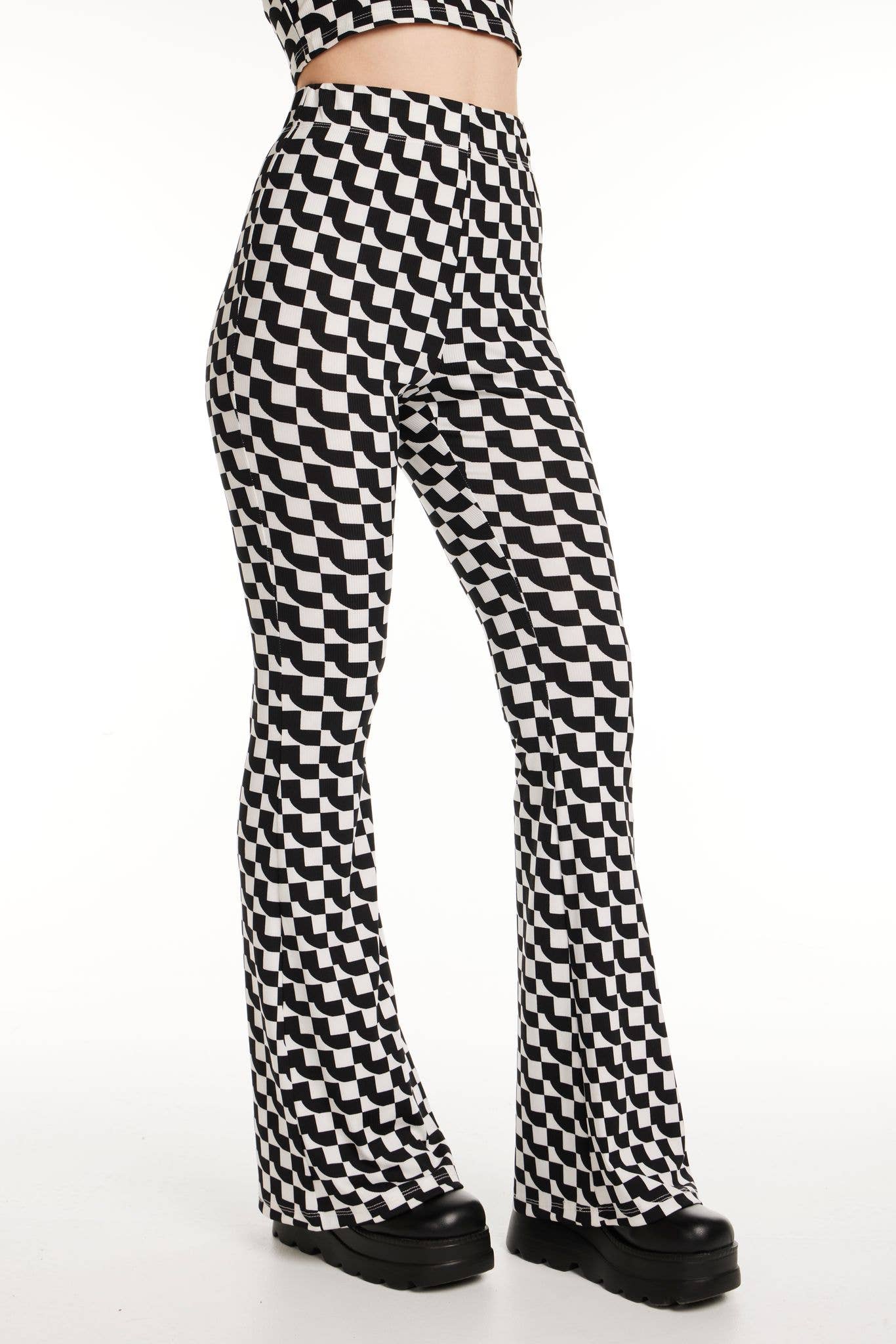 Pretty Damage - Wholesale Pants - Women's - Geo Ribbed Knit Flared Pants