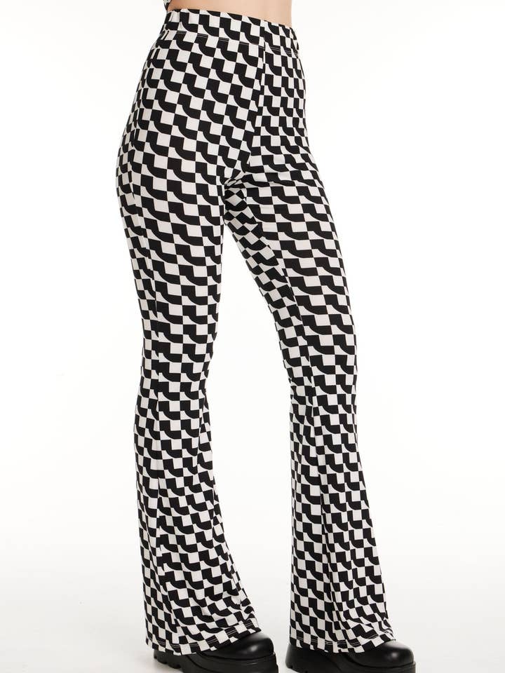 Pretty Damage - Wholesale Pants - Women's - Geo Ribbed Knit Flared Pants0