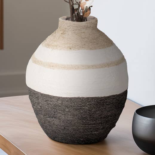 Multicolor 12 in. Ceramic Striped Woven Textured Vase for wholesale by Sagebrook Home