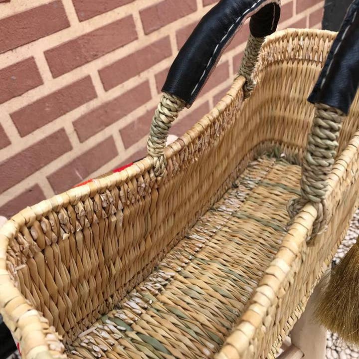 martitec - Wholesale Basket - Palm Leaf Basket with Leather Handles