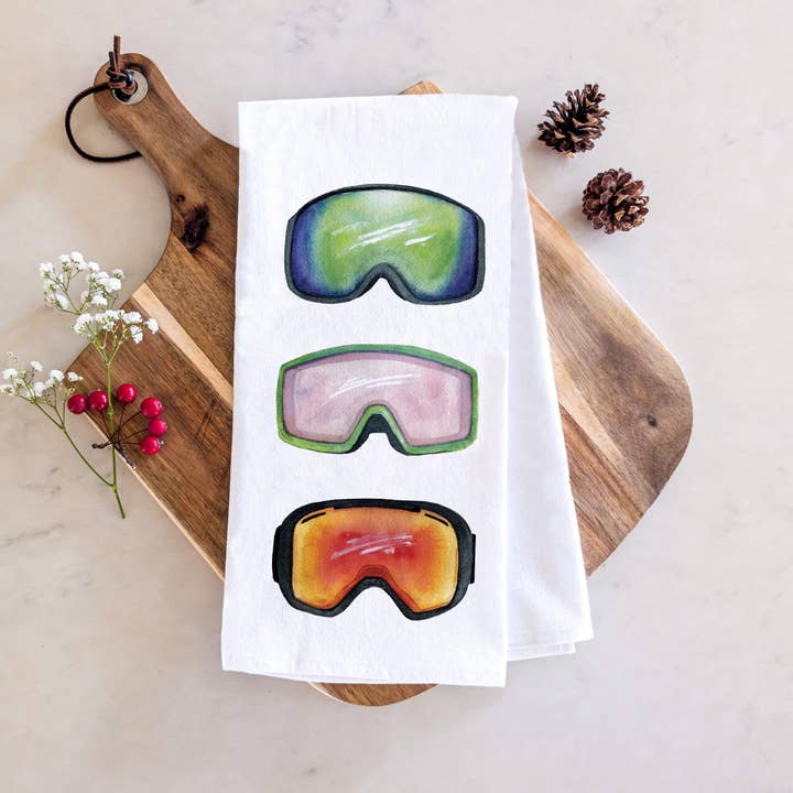Ski Goggles Tea Towel | Winter Kitchen Towel for wholesale by Watercolor Wednesday