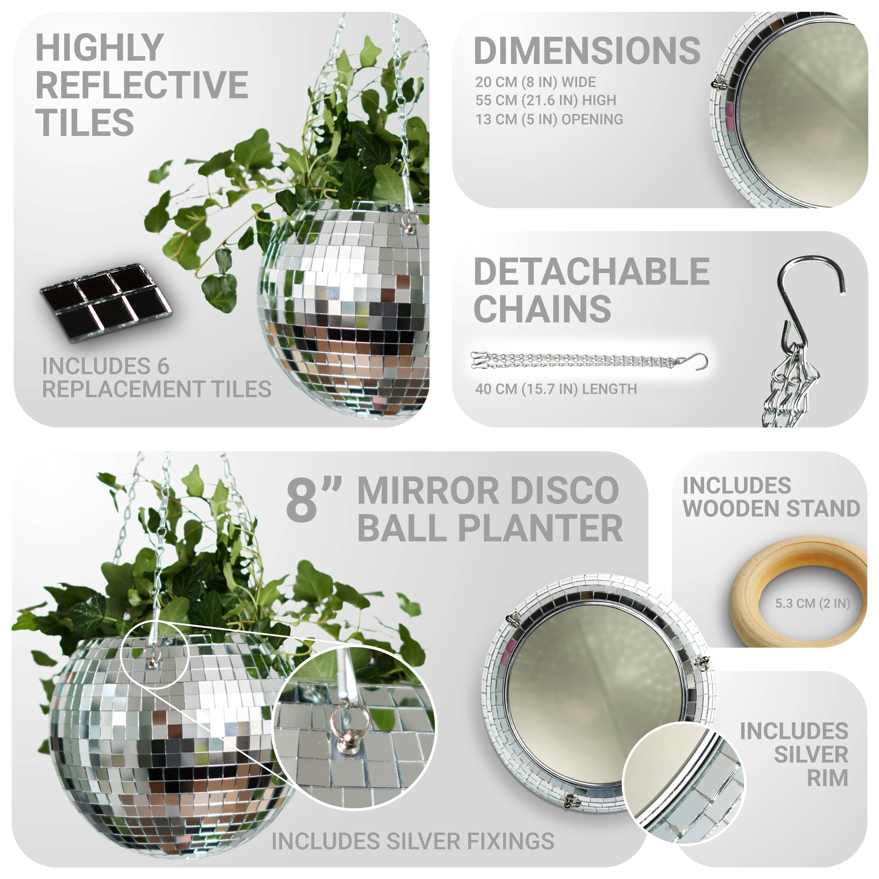Bubblegum Stuff UK - Wholesale Hanging Planter - Disco Ball Hanging Planter 8-inch | Home & Lifestyle Gift1